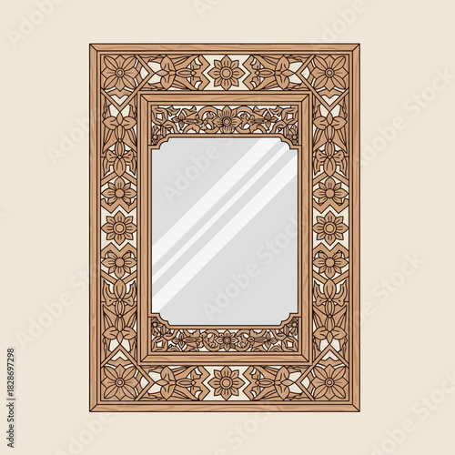 Exquisite hand-carved wooden mirror frame with floral motifs, artful interior decor