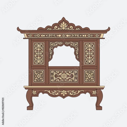 Ornamental vintage furniture illustration with ornate carvings in wood