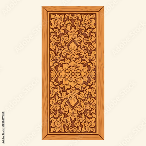 Ornate Floral Wood Carving with Frame in a Traditional Design