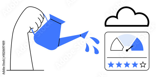 Business growth symbol. Business growth by a watering can nurturing success. Business growth, cloud storage, and performance metrics for startups, marketing, and branding