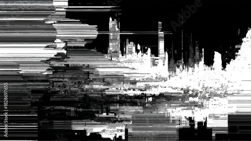 Abstract black and white digital glitch art background with pixel distortion Vector, illustration