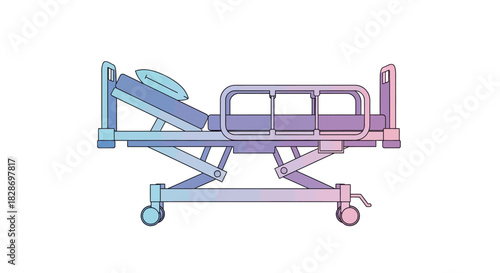 Modern hospital bed with adjustable features and medical equipment in a