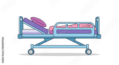hospital bed with adjustable side rails and contemporary bedding for patient
