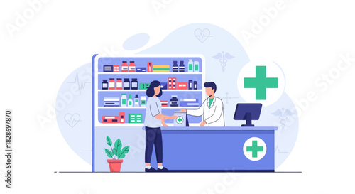 modern pharmacy consultation scene with healthcare professional and patient