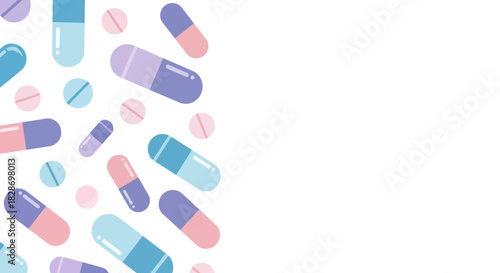 illustration of assorted colorful pills and tablets in pastel shades for