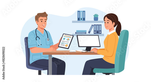 Doctor Consulting Patient with Digital Health Data Sharing in Modern Medical