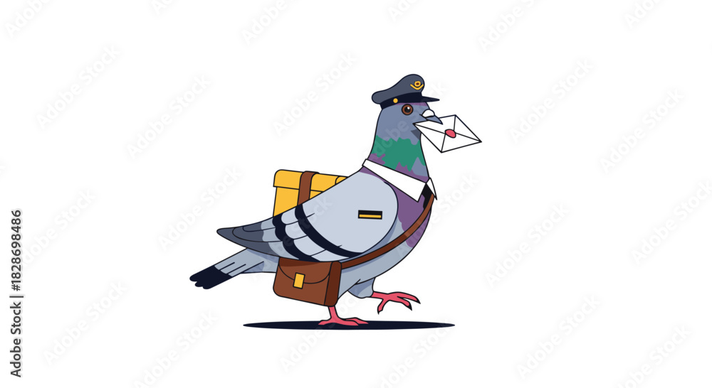 Fototapeta premium A carrier pigeon with a backpack and a letter is ready to deliver an important message.