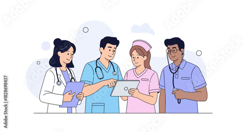 Healthcare team collaborating and discussing patient care strategies in a