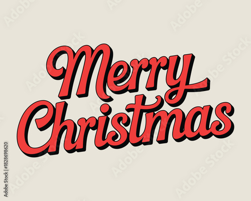 Retro style merry christmas greeting with red script font
