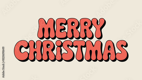 Retro merry christmas text with coral bubble letters