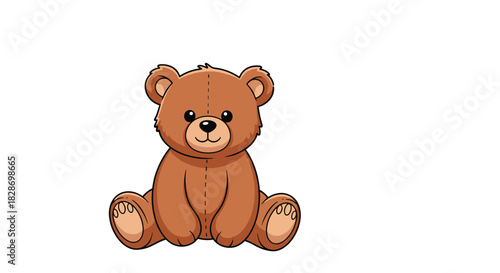 An incredibly cute and fluffy teddy bear character is sitting and smiling on a white background.