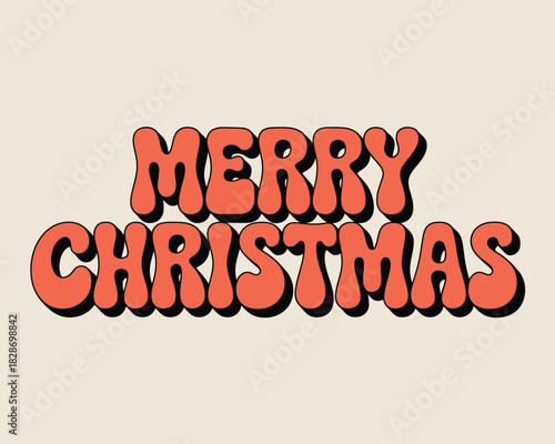 Retro merry christmas text with bold orange bubble letters