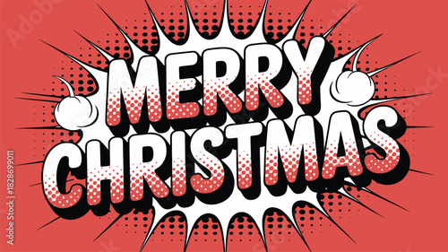 Retro comic book style merry christmas greeting