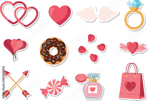 Sweet Valentine's Day Sticker Collection Hearts, Gifts, and Treats