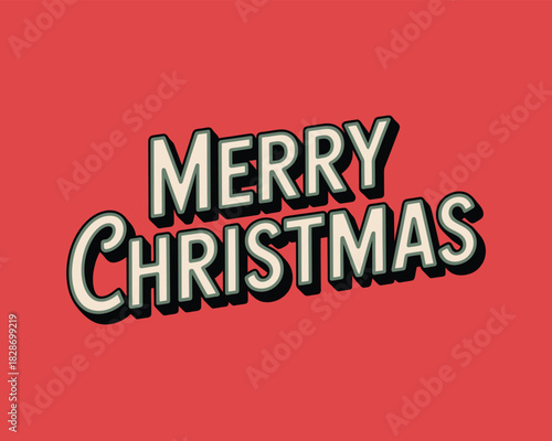 Retro merry christmas text on red background