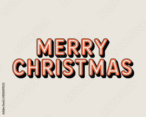 Retro style merry christmas text with orange and white letters