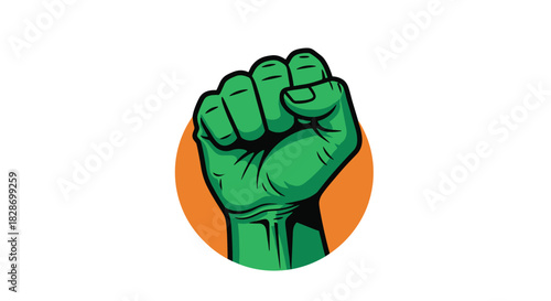 A powerful green fist is raised in a symbol of protest and the fight for environmental justice.