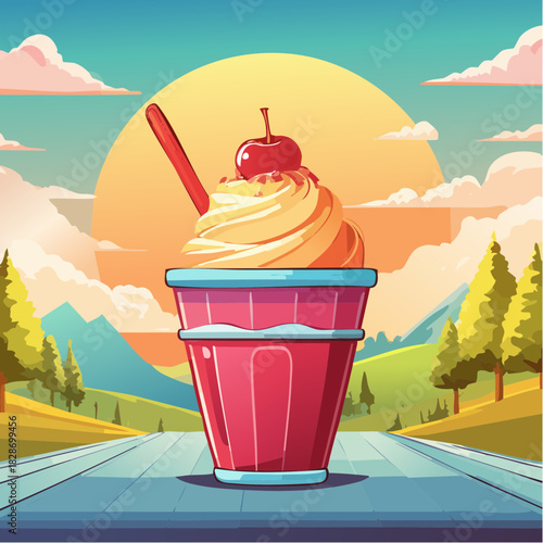 Eis mit Sahne im Becher - Cartoon Comic Stil