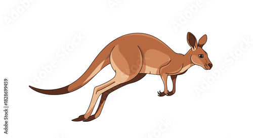 A realistic kangaroo is depicted hopping embodying the iconic motion of this Australian marsupial.