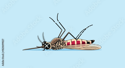 A dead mosquito is depicted on its back illustrating pest control and the end of a nuisance.