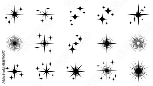 Sparkler and shine effects vector icon collection set. modern graphic elements for design, celebration, magic, and bright glow symbols.