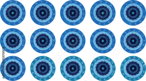 Abstract Blue Swirling Circle Pattern Set Vector Illustration with Hypnotic Spiral and Vortex Design Elements Collection