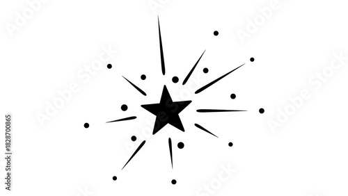 Black starburst illustration with radiating lines and dots, a simple graphic element for sparkle, surprise, achievement, and celebration visuals.