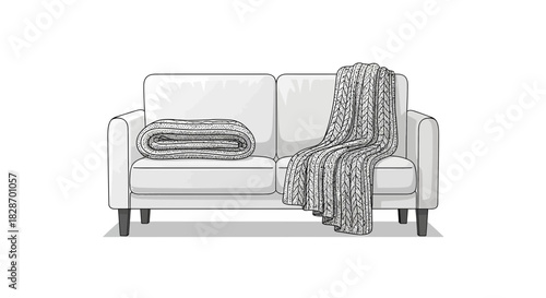 A cozy white couch with knitted blankets brings minimalist comfort to your living space