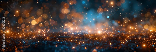 Panoramic Bokeh Lights Background Abstract Defocused Glow Orange Blue Sparkles