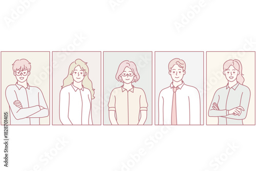 Portrait of diverse multiethnic employees or workers. Professional multiracial business group posing. Employment and recruitment. Vector illustration.