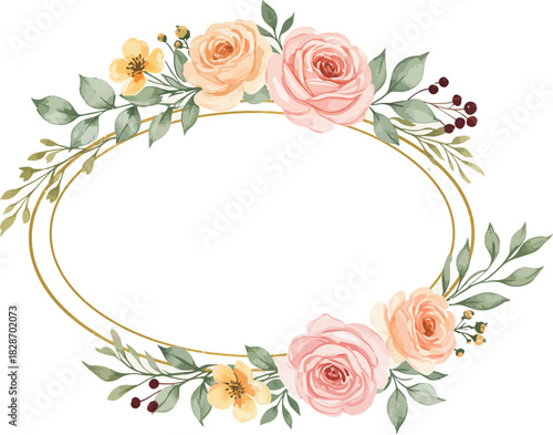 Elegant oval floral wreath with soft peaches and pink roses