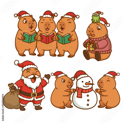 Festive Capybaras and Santa Claus