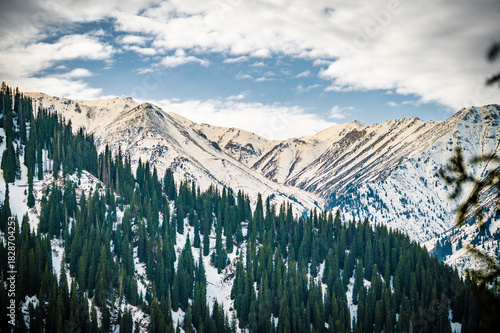 snow covered mountains in winter