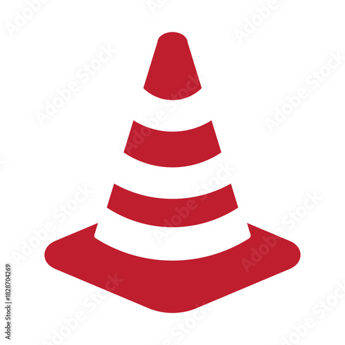 Isolated pictogram of a red-striped street cone used for traffic control, safety caution, road warning, construction zone marking, and hazard indication signage.