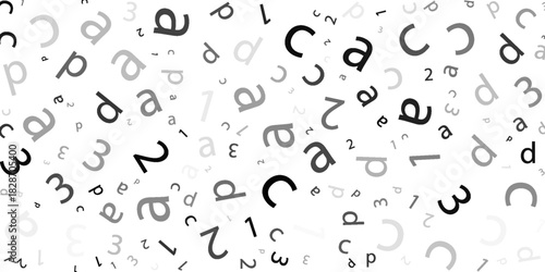 Black letter pattern on white background. Vector illustration for education design. Seamless pattern letters random flying. Alphabet book concept for grammar school. Letter wallpaper