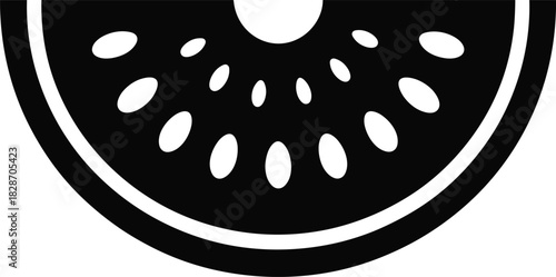 Stylized silhouette of a fresh kiwi fruit slice with seeds
