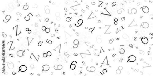 Black letter pattern on white background. Vector illustration for education design. Seamless pattern letters random flying. Alphabet book concept for grammar school. Letter wallpaper