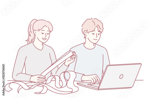 Creative textile collaboration, Studiobased design and measurement process, Team working on fabric measurements and prototypes together, Collaborative atmosphere focused on fabric design