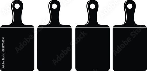 Kitchen cutting board silhouettes, black chopping board vector icons, food preparation tool symbol, cooking utensil design collection.