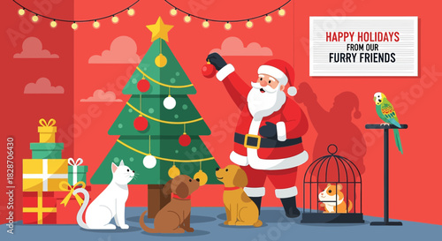 Festive Furry Friends: A Christmas Celebration with Pets and Santa's Holiday Cheer