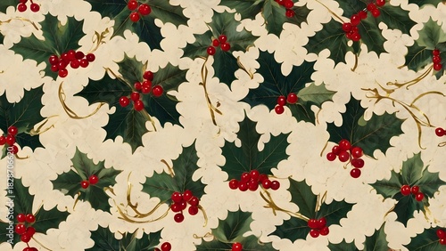 christmas seamless pattern with holly,Vintage Holly Sparkle