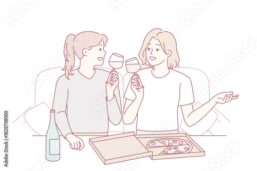 Friends sharing joyful meal together, Delightful party where friends unite over tasty dishes and laughter, An enjoyable social occasion with friends sharing delicious food and creating happy memories