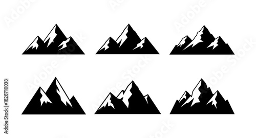 Mountain silhouettes collection: bold black and white peaks