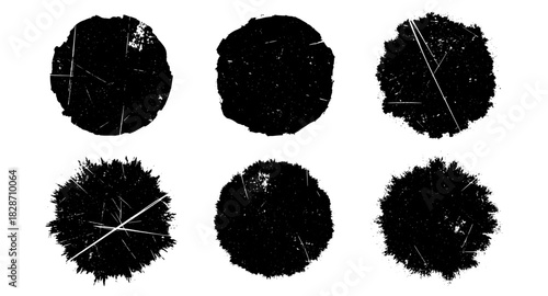 Abstract grunge circle set with rough texture and scratches