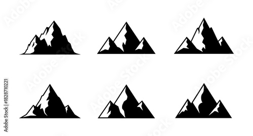 Silhouette mountain peaks with snow caps in minimalist design