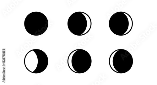 Minimalist phases of the moon icons in black and white design