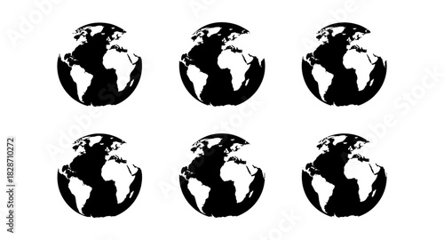 Six minimalist globe icons on light background for digital design
