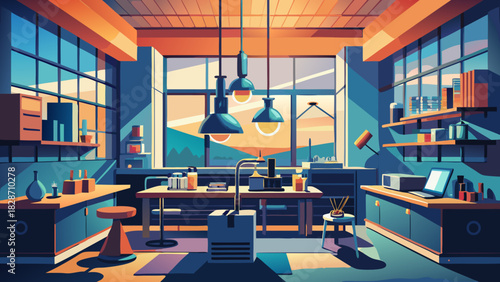 Inspiring workspace with modern design elements, perfect for showcasing creativity and productivity in vibrant, contemporary office environments