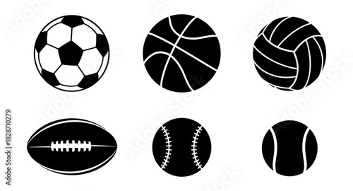 Silhouette collection of popular sports balls for dynamic designs