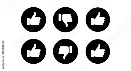 Thumbs up and down icons set in flat design with long shadows